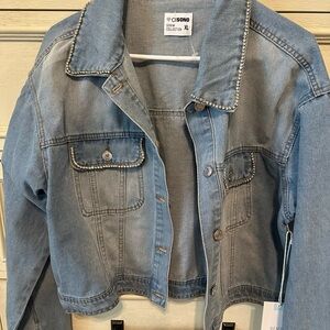 Cisono Denim Jacket with Studded Collar